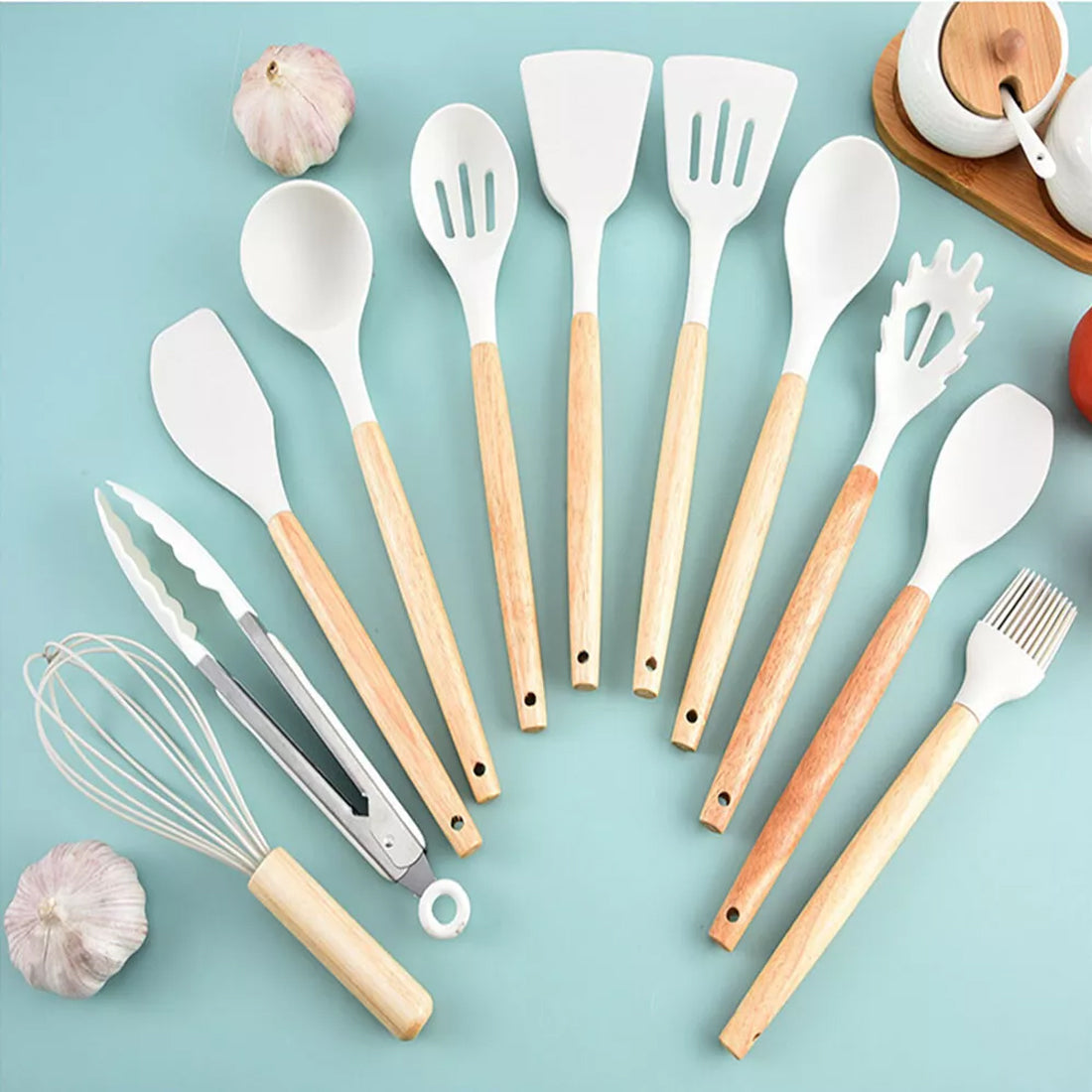 19pcs Set Non-Stick Silicone Kitchen Utensil Spatula Spoon Cooking Cookware Gift