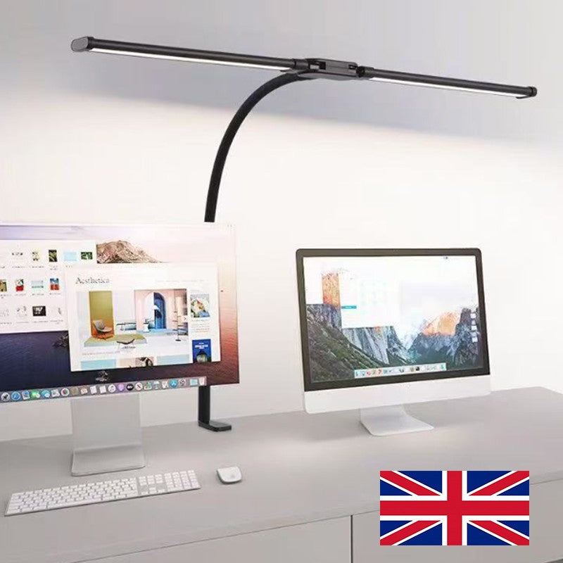 Double Head LED Desk Lamp Dimmable PC Monitor Light USB Table Lamps Black